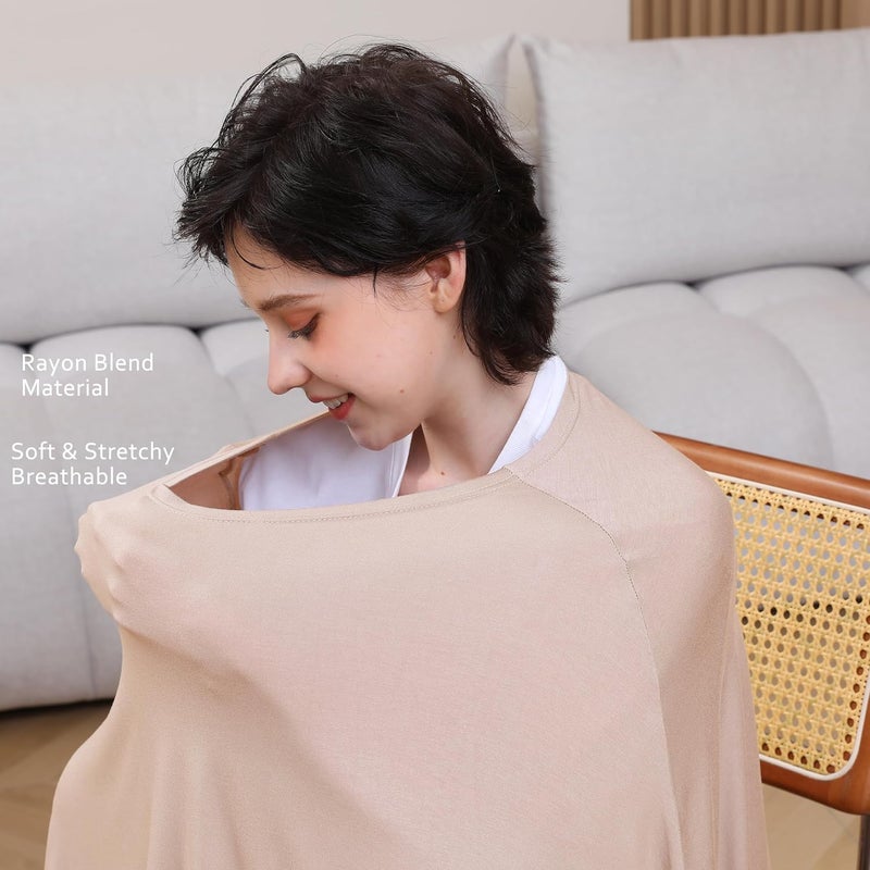 SEJOY Nursing Cover for Breastfeeding, 360°Full Coverage Nursing Poncho, Rayon Soft & Breathable Breastfeeding Cover up (Smooth Rayon, Warm Natural Pink) - Image 4